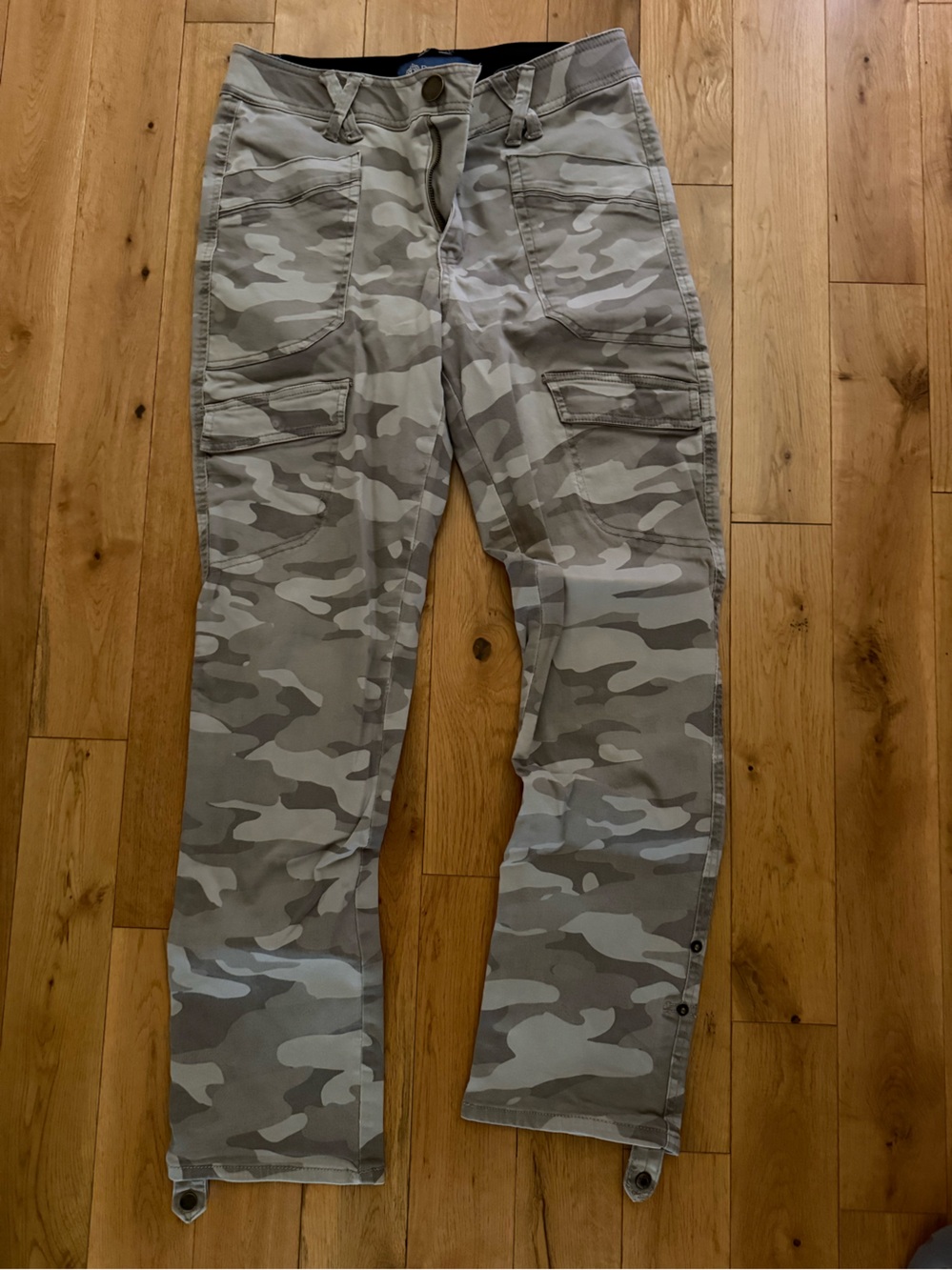 Democracy Women's Straight Leg Camo Cargo Pants in Gray & Cream